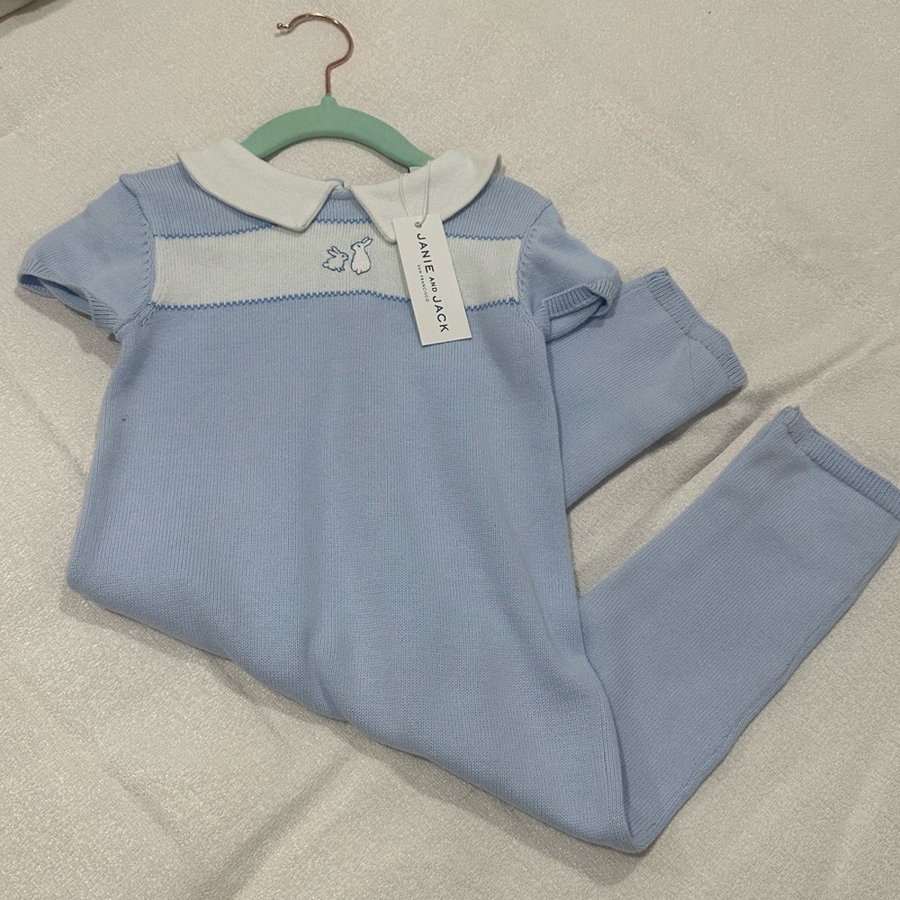 Janie and Jack Blue and White Baby Outfit
